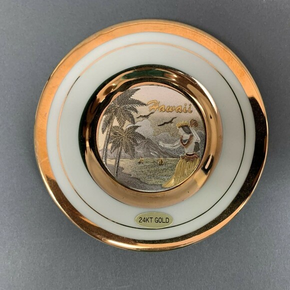 The Art of Chokin 24Kt Gold Edged Engraved Hawaii Plate Gilded Collector Japan - Picture 2 of 10
